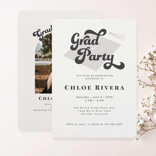 Invitation moderne de fête de fin d'études avec ph (Bold typography grad party invite and announcement with photo)