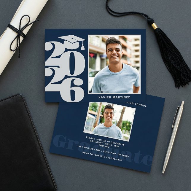 Invitation moderne de fête de fin d'études en bleu (Créateur téléchargé)