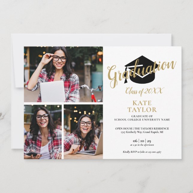 Invitation moderne de fête de fin d'études en coll (Devant)