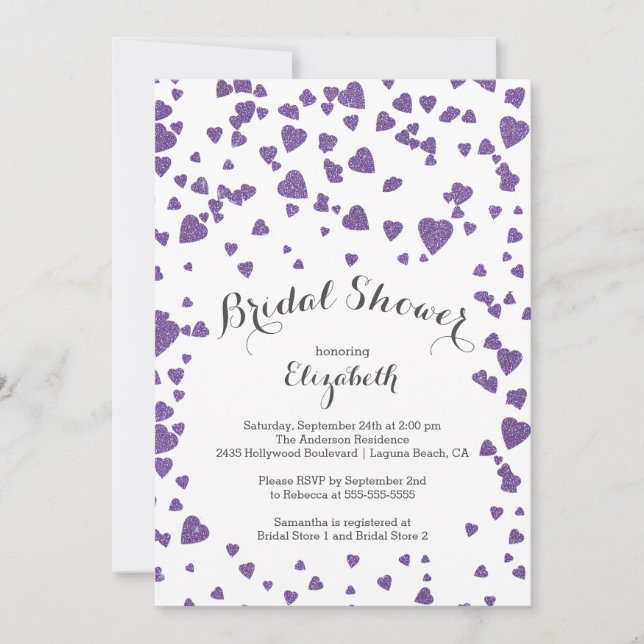 Invitation moderne de Fête de la mariée de coeurs (Devant)