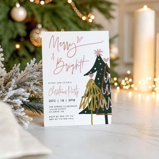 Invitation moderne de fête de Noël Merry and Brigh (Créateur téléchargé)