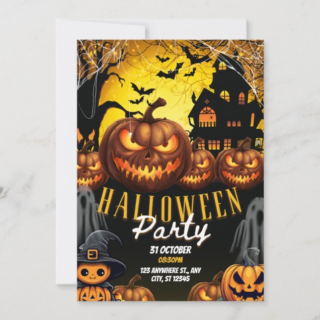Invitation moderne de fête d'Halloween orange et n (Devant)