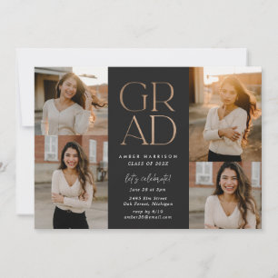 Invitation Moderne de l'inclinaison   Faux Rose Gold Graduati