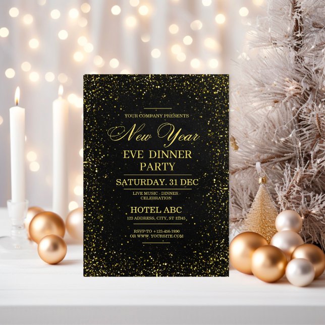 Invitation moderne de Nouvel An pour une soirée no (Modern Black New Year’s Eve Party Invitation)