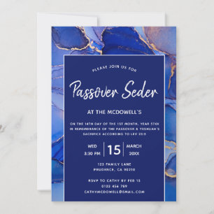 Invitation moderne de Pâque juive bleu marine et b