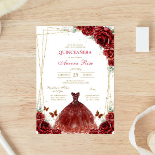 Invitation moderne de Quinceanera florale à la ros
