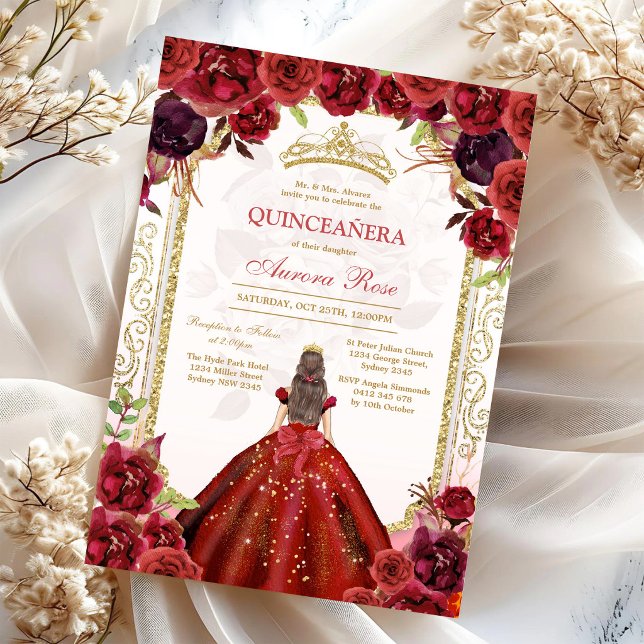 Invitation moderne de Quinceanera florale à la ros (Créateur téléchargé)