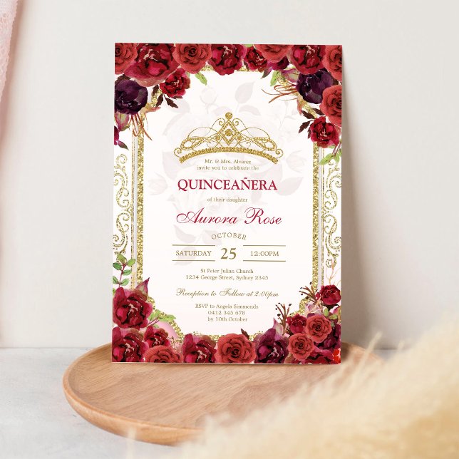 Invitation moderne de Quinceanera florale à la ros (Créateur téléchargé)
