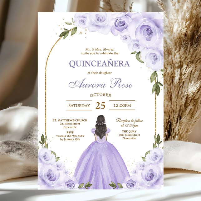 Invitation moderne de Quinceanera florale lilas (Créateur téléchargé)
