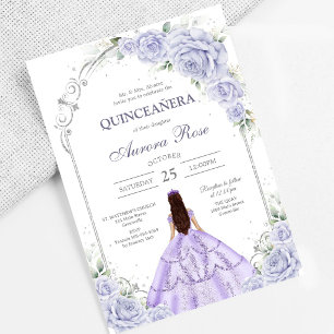 Invitation moderne de Quinceanera florale lilas