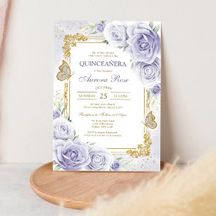 Invitation moderne de Quinceanera florale lilas
