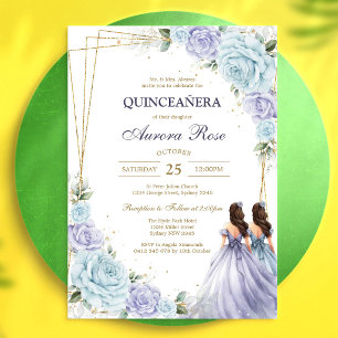 Invitation moderne de Quinceanera florale lilas