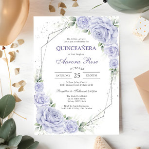 Invitation moderne de Quinceanera florale lilas