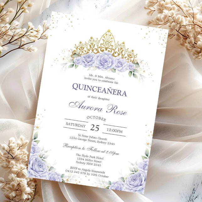 Invitation moderne de Quinceanera florale lilas (Créateur téléchargé)
