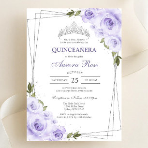 Invitation moderne de Quinceanera florale lilas