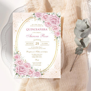 Invitation moderne de Quinceanera florale rose