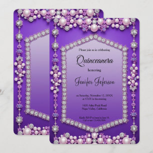 Invitation moderne de Quinceanera perles de bijou
