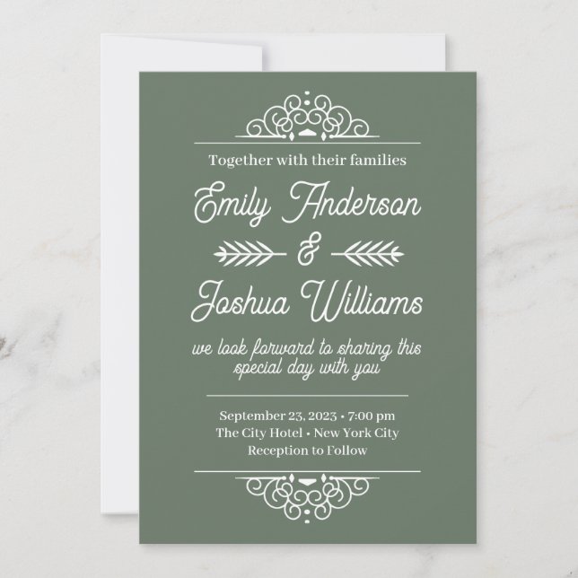 Invitation Moderne Déco | Élégant mariage vert et blanc (Devant)