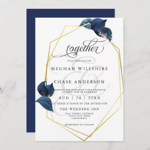 Invitation Moderne Deep Indigo Blue et GoldBarefootBride™
