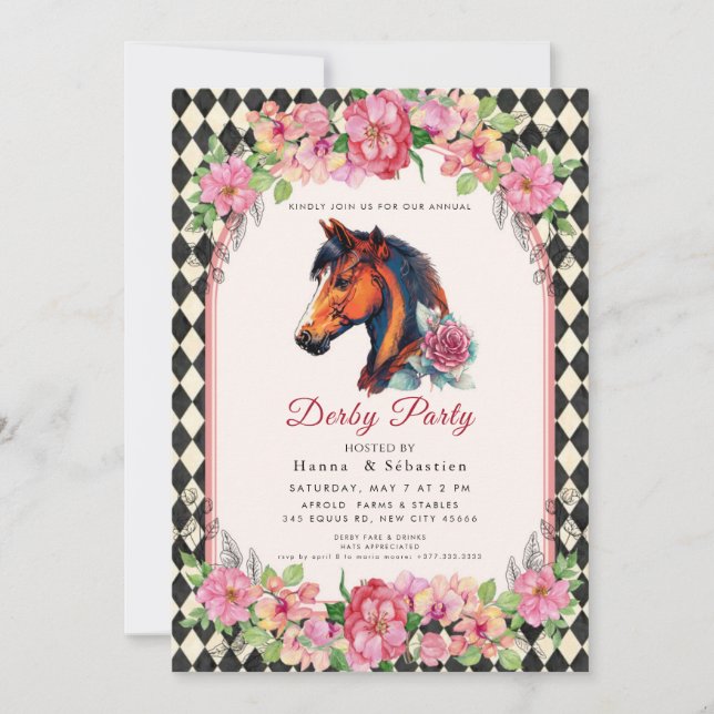 Invitation Moderne Derby Party de chevaux de course Équestre  (Devant)