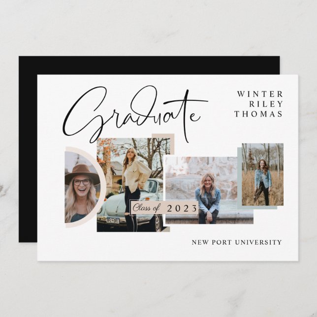 Invitation Moderne Design Graduation Quatre Photo Collage Gra (Devant / Derrière)
