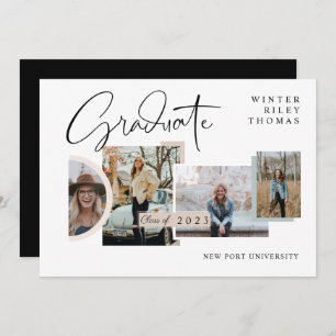 Invitation Moderne Design Graduation Quatre Photo Collage Gra