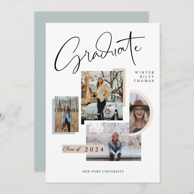 Invitation Moderne Design Graduation Quatre Photo Collage Gra (Devant / Derrière)