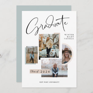 Invitation Moderne Design Graduation Quatre Photo Collage Gra