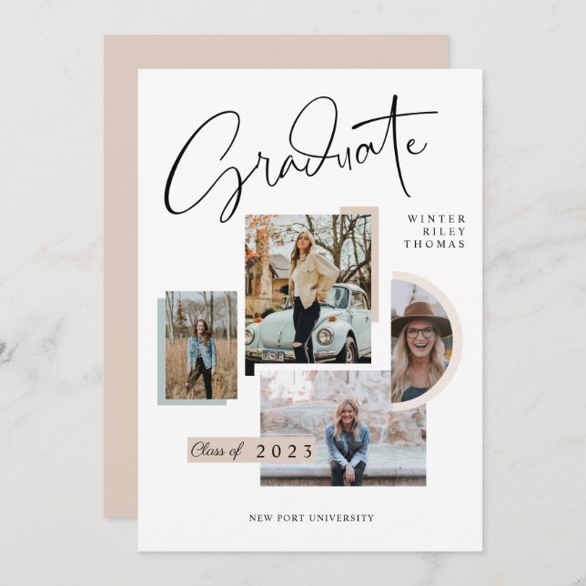 Invitation Moderne Design Graduation Quatre Photo Collage Gra (Devant / Derrière)