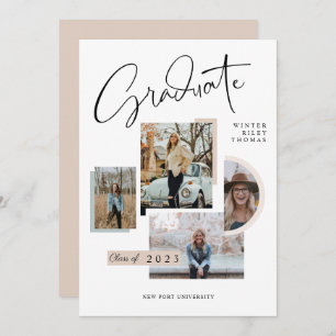 Invitation Moderne Design Graduation Quatre Photo Collage Gra