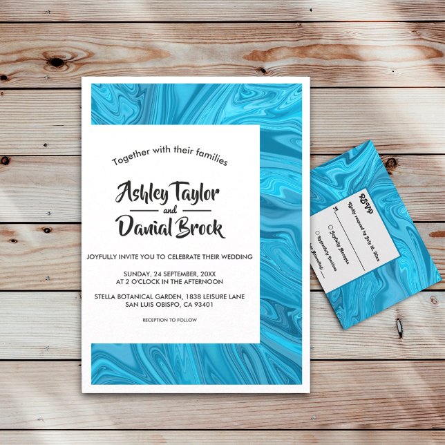 Invitation Moderne Design tendance Bleu Vagues Abstrait Maria (Créateur téléchargé)