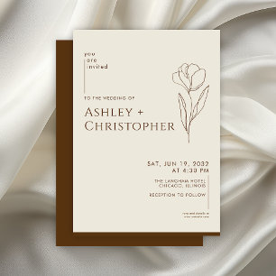 Invitation Moderne dessiné Floral Golden Brown Mariage