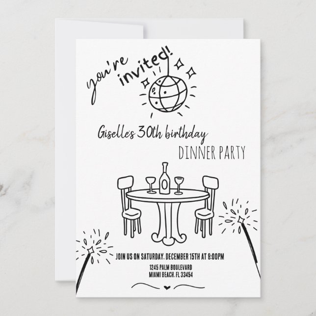 Invitation moderne dessinée à la main pour une soi (Devant)