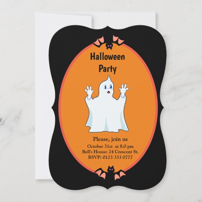 Invitation moderne d'Halloween avec fantôme et cha (Devant)
