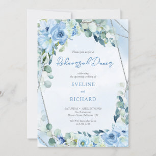 Invitation Moderne douce pastel fleurs bleues argent répétiti