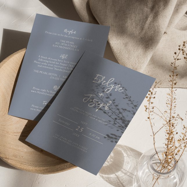 Invitation Moderne Dusty Blue Boho Chic Tout en un Mariage (Créateur téléchargé)