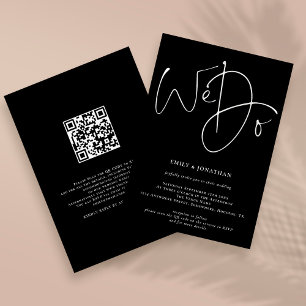Invitation Moderne Écriture Nous Faisons Code QR Mariage Noir