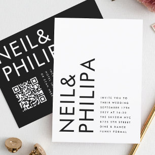 Invitation Moderne ÉDITABLE en gras Noms QR CODE RSVP Mariage