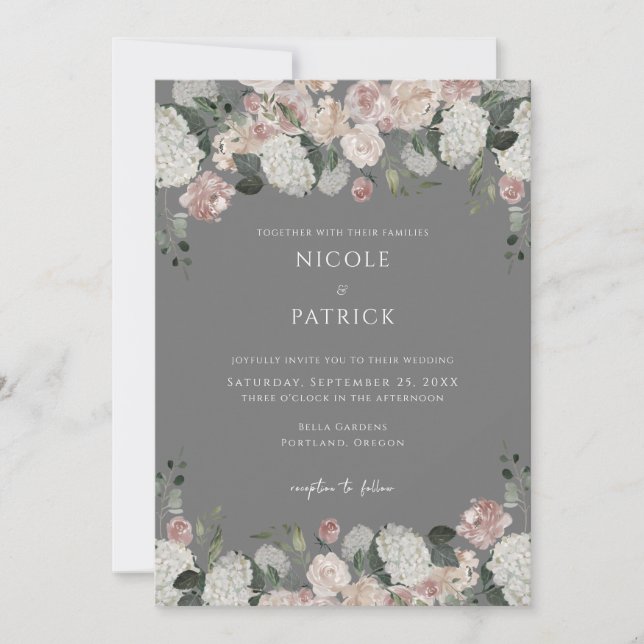 Invitation Moderne Elegance floral clair sauge vert mariage (Devant)