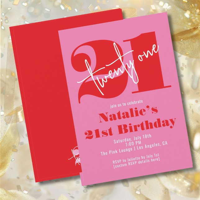 Invitation Moderne Élégant 21e Anniversaire Rose Rouge Minima (Créateur téléchargé)