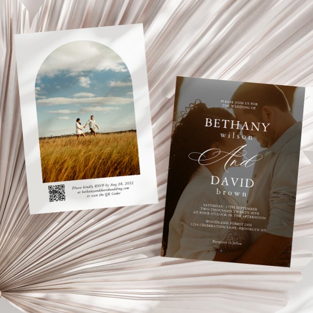 Invitation Moderne Elegant 2 Arc Photo QR Code Rsvp Mariage (Créateur téléchargé)