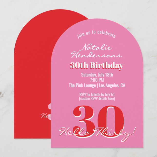 Invitation Moderne Élégant 30e Anniversaire Rose Rouge Minima (Devant / Derrière)