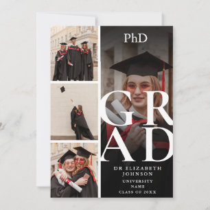 Invitation Moderne Elégant 5 Photo PhD Graduation Party