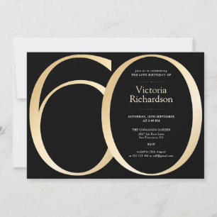 Invitation Moderne Élégant 60e Anniversaire Noir et Or