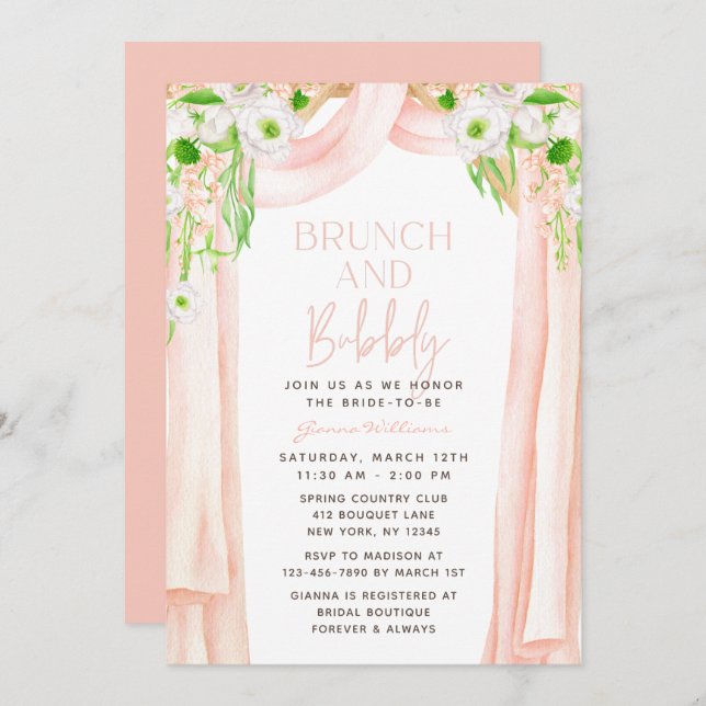 Invitation Moderne Elégant aquarelle Floral Bridal Brunch (Devant / Derrière)