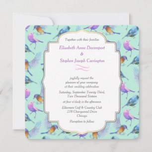 Invitation Moderne élégant Aquarelle Oiseaux Mariage