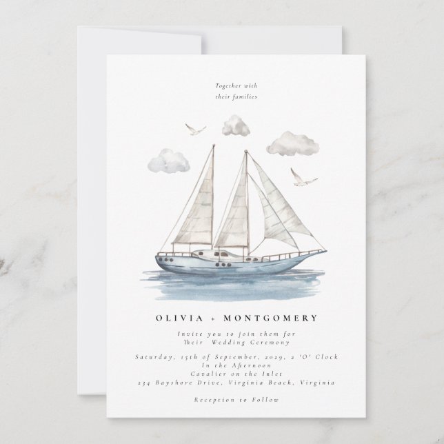 Invitation Moderne Elegant Aquarelle Voile Mariage (Devant)