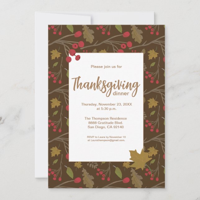 Invitation Moderne Elégant automne quitte Thanksgiving Brown (Devant)