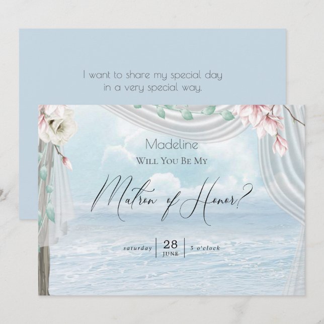 Invitation Moderne Elegant Beach Arbor Be My Matron of Honor (Devant / Derrière)