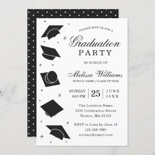 Invitation Moderne Elegant Black and White Graduation Party